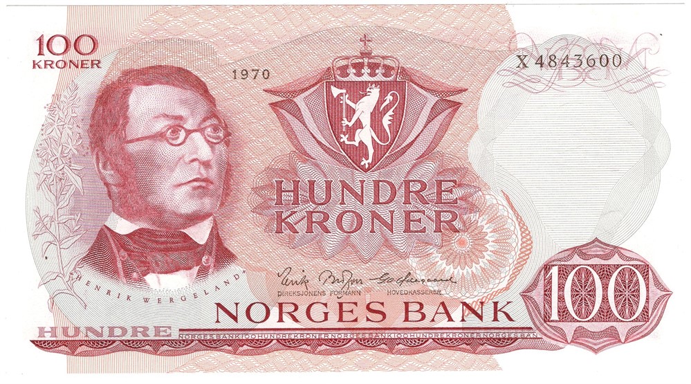 100 kroner 1970 X.4843600 Erstatningsseddel. Kv.0
