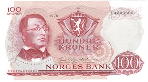100 kroner 1970 X.4843600 Erstatningsseddel. Kv.0