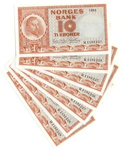 10 kroner 1956 H.1191223-29. Kv.0