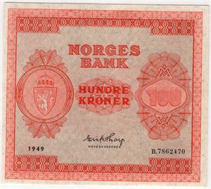 100 kroner 1949 B.7862470. Kv.01