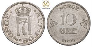 10 øre 1909 Haakon VII. Kv.0