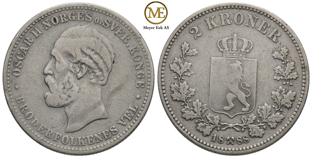 2 kroner 1888 Oscar II. Kv.1