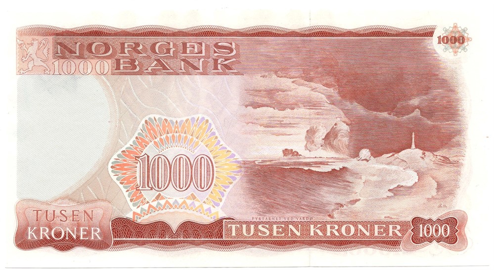 1000 kroner 1987 Z.0197664 erstatningsseddel. Kv.1+