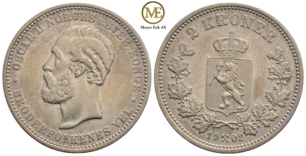 2 kroner 1902 Oscar II. Kv.1+