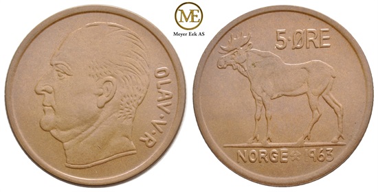 5 øre 1963 Olav V. Kv.0