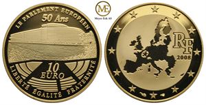 10 euro 2008 Frankrike. 50 år for europa parlamentet. Proof