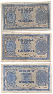 Lot. 5 kroner 1945 - 1952. VK