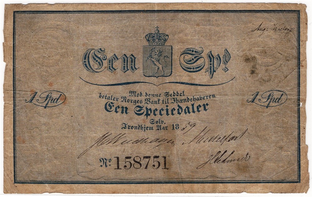 Speciedaler 1859 No.158751. Kv.1-