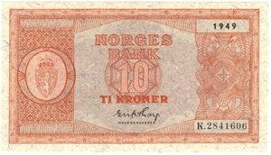 10 kroner 1949 K.2841606. Kv.0/01