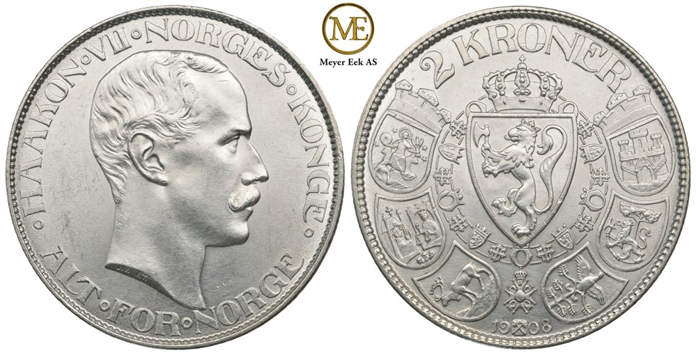 2 kroner 1908 Haakon VII. Kv.0