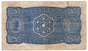 5 kroner 1907 B.4737756. R seddel Kv.1-