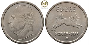 50 øre 1958 Olav V. Kv.0