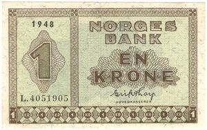 1 krone 1948 L.4051905. Kv.0