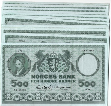 Stor Lot. 500 kroner 1976 A. VK
