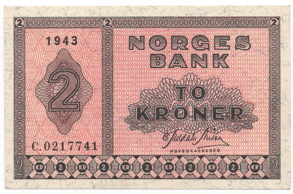 2 kroner 1943 C.0217741. Kv.0