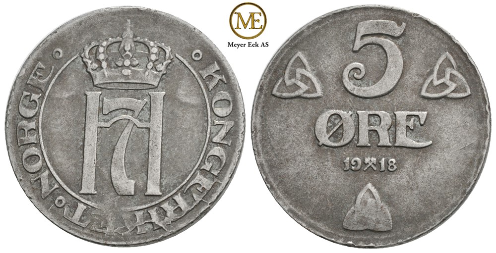 5 øre 1918 Haakon VII. Kv.1+