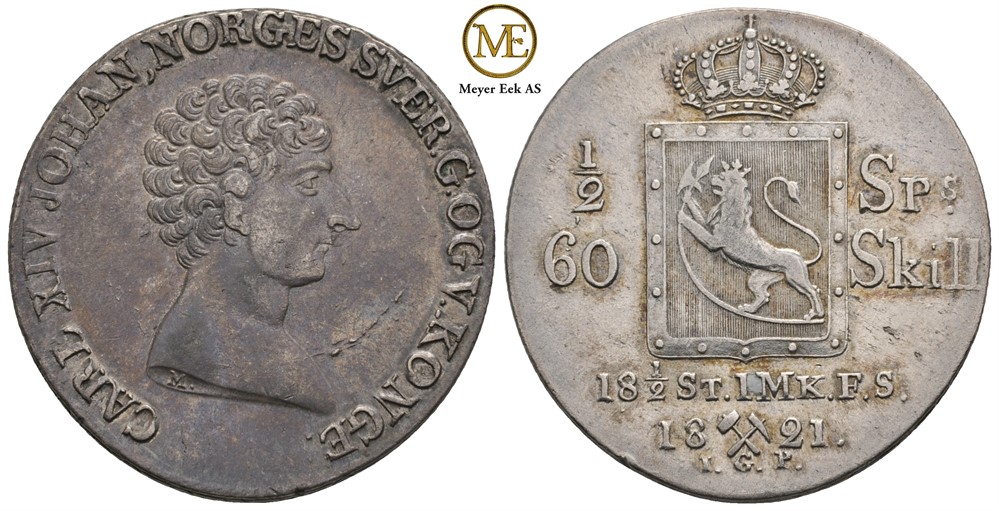 1/2 speciedaler 1821 Carl XIV Johan. Kv.01