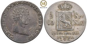 1/2 speciedaler 1821 Carl XIV Johan. Kv.01