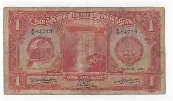Britisk Guinea 1 dollar 1937 kv. 1-/2