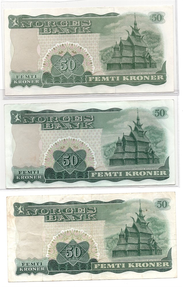 Lot. 50 kroner 1982 Z. 1966 X og 1973 X. Erstatningssedler. VK.