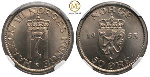 50 øre 1953 Haakon VII. Kv.0