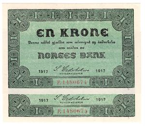 1 krone 1917 F. I serie. Kv.0