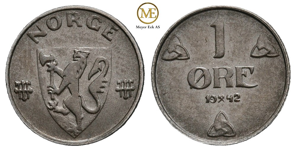 1 øre 1942 jern. Haakon VII. Prakteksemplar