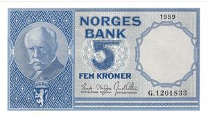 5 kroner 1959 G.1201833. Kv.0