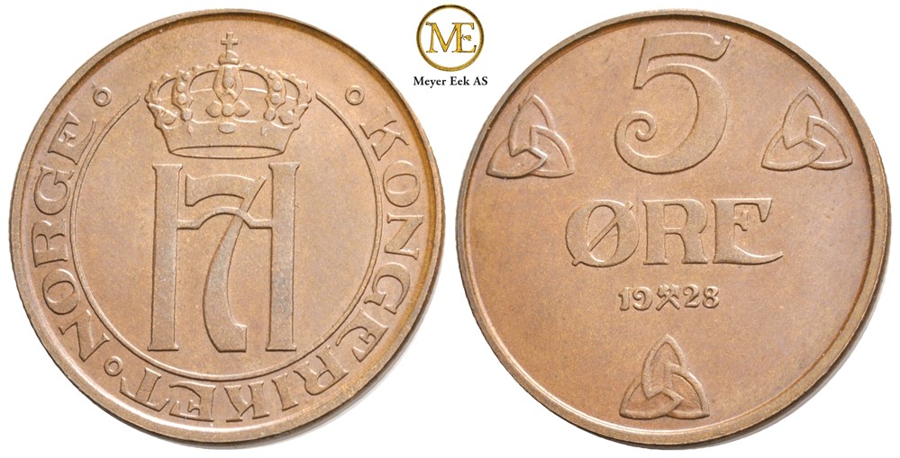 5 øre 1928 Haakon VII. Kv.0