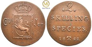 2 skilling 1822 Carl XIV Johan. Kv.0