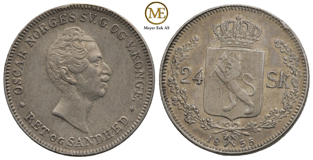 24 skilling 1855 Oscar I. NM.23. Kv.1+