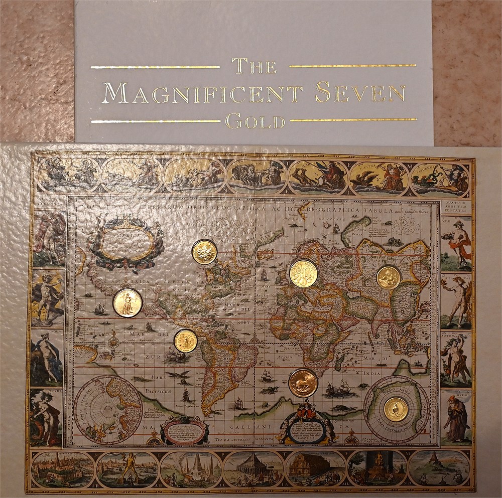 Magnificent seven gold 7 mynter i folder kv. 0