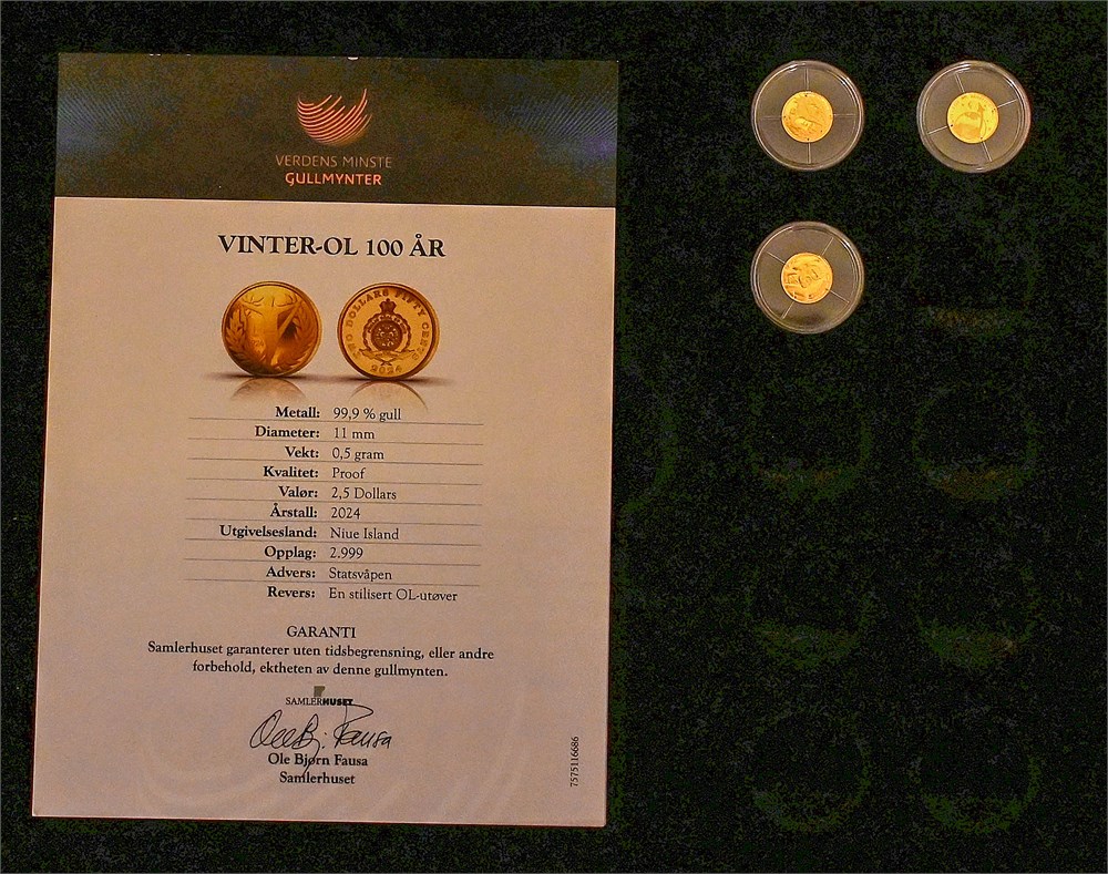SH folder: Verdens minste gullmynter 3 stykk i skrin