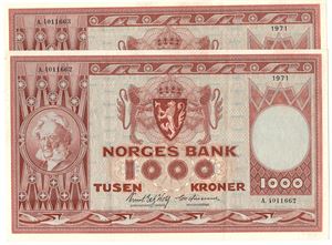 1000 kroner 1971 A.4011662-63 i serie. Kv.01