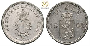 10 øre 1894 Oscar II. Kv.0/01