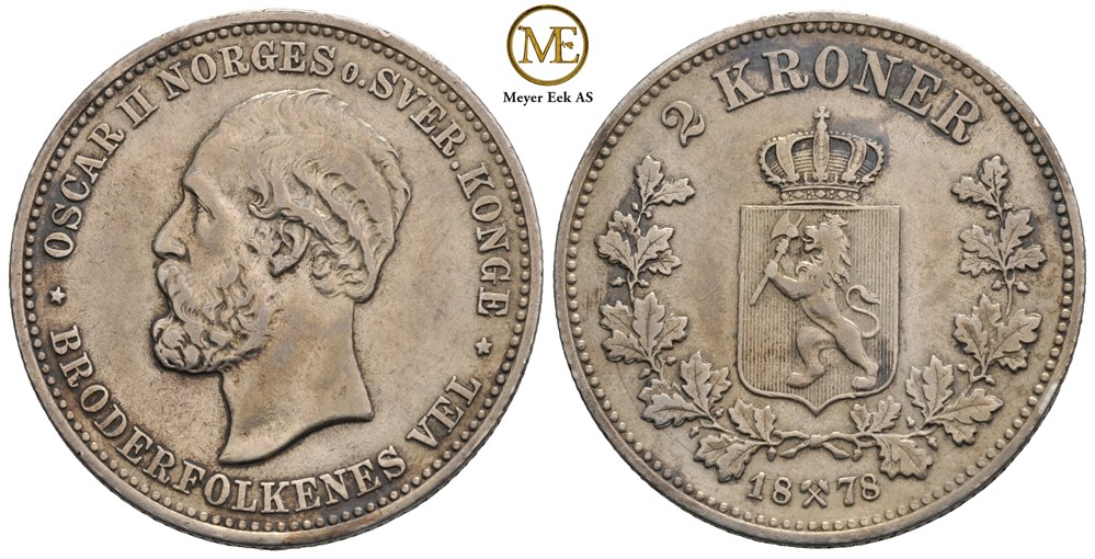 2 kroner 1878 Oscar II. Kv.1+