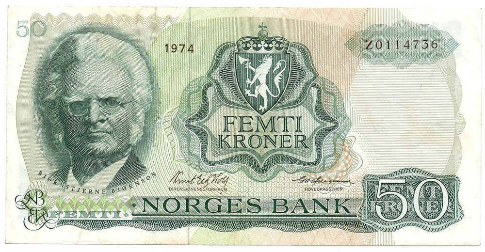 50 kroner 1974 Z.0114736. Erstatningsseddel. R-seddel. Kv.1/1+