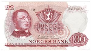 100 kroner 1971 Z.5339207. 5-million erstatningsseddel. Kv.01