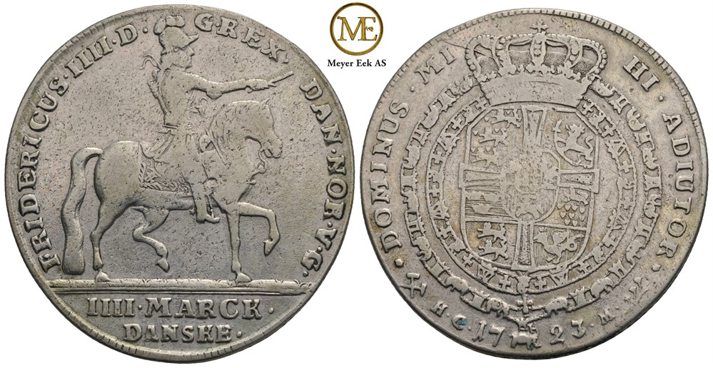 4 mark 1723 "Ryttermark" Frederik IV. Kv.1/1+