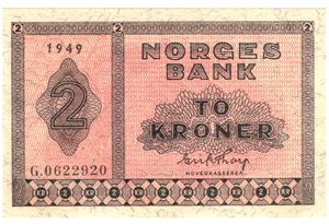 2 kroner 1949 G.0622920. Kv.0