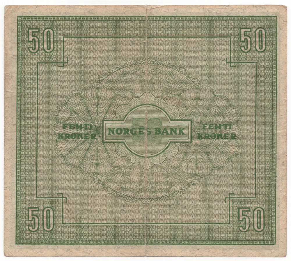 50 kroner 1945 Z.8042859 8-million erstatningsseddel. R-seddel. Kv.1
