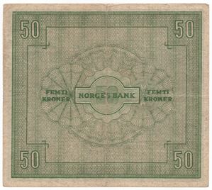 50 kroner 1945 Z.8042859 8-million erstatningsseddel. R-seddel. Kv.1