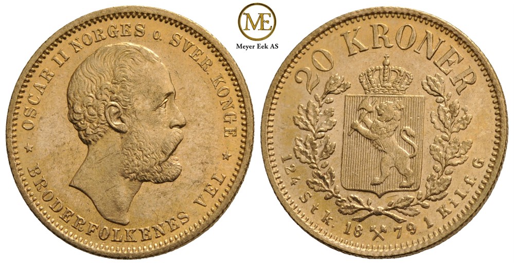 20 kroner 1879 Oscar II. Kv.0/01