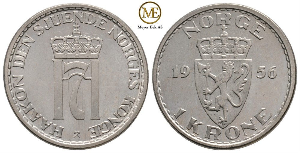 1 krone 1956 Haakon VII. Prakt eksemplar