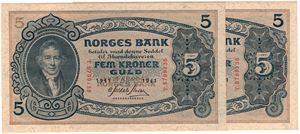 5 kroner 1941 T.5799135-36 i serie. Kv.0