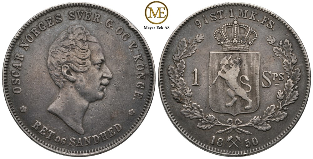 Speciedaler 1850 Oscar I. Kv.1/1+