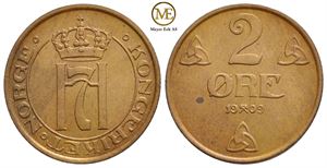 2 øre 1909 Haakon VII. Kv.0