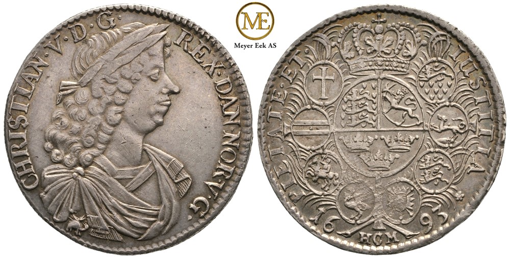 1/2 speciedaler 1693 Christian V. Kv.01