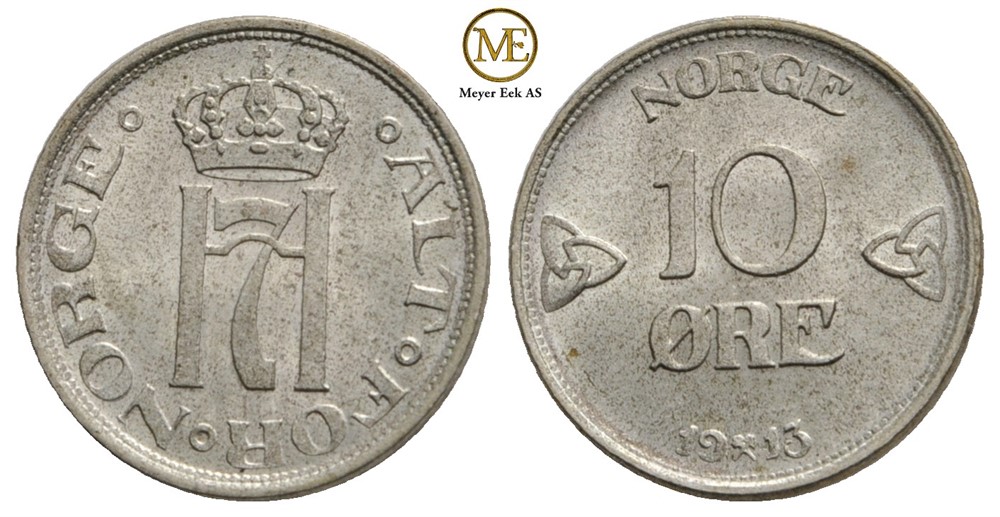 10 øre 1913 Haakon VII. Ex.OMG.18. Kv.0