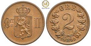 2 øre 1899 Oscar II. Kv.0/01